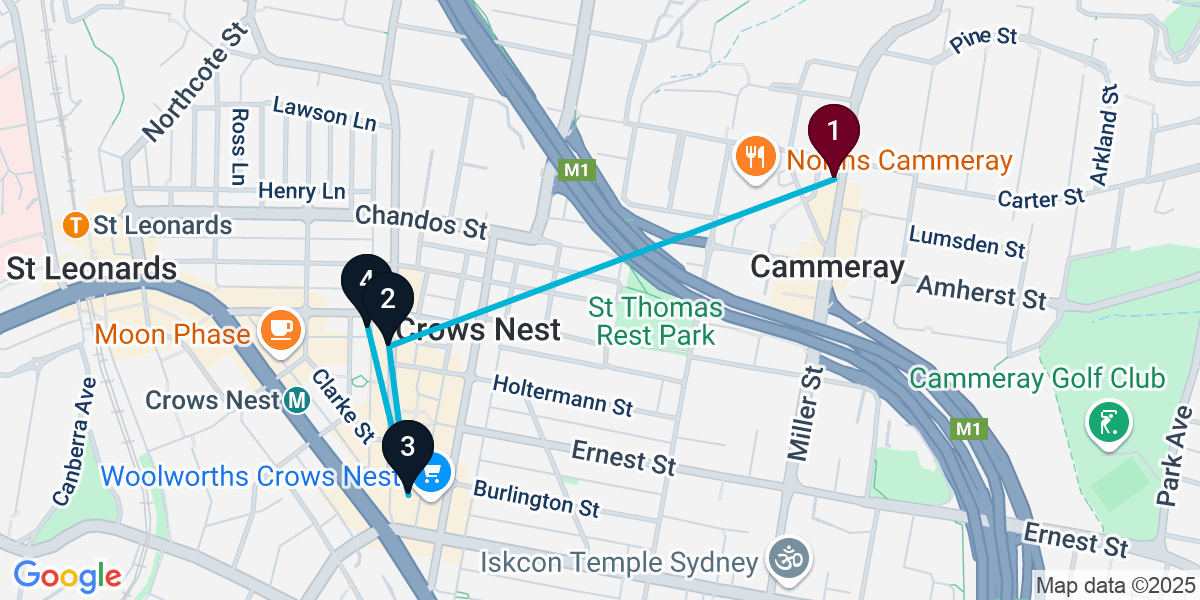 Map for 4-Stop Cammeray Bar Crawl