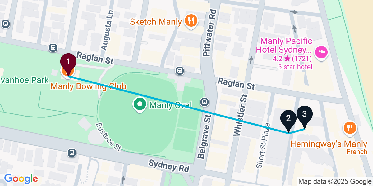 Map for 3-Stop Manly Cocktail Bar Crawl