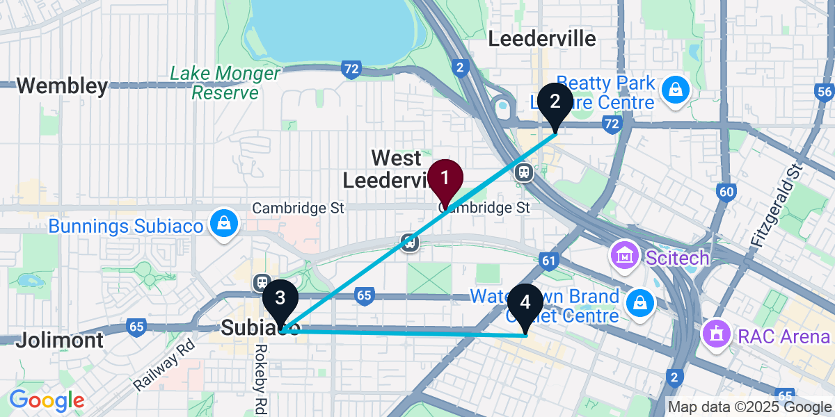 Map for 4-Stop West Leederville Wine bar Bar Crawl
