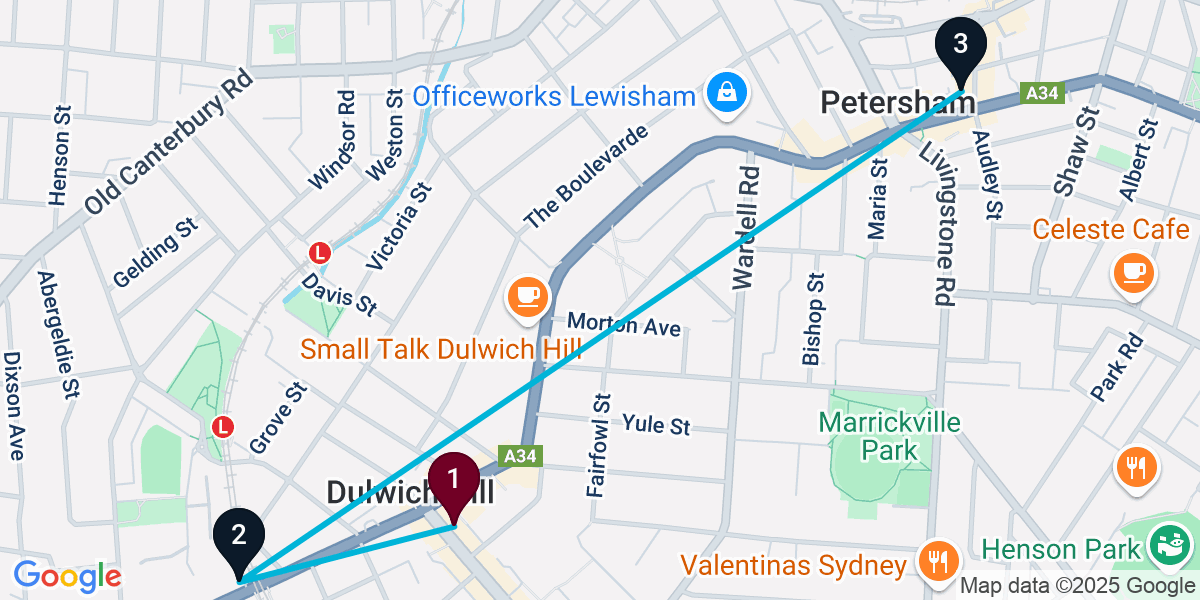 Map for 3-Stop Dulwich Hill Cocktail Bar Crawl