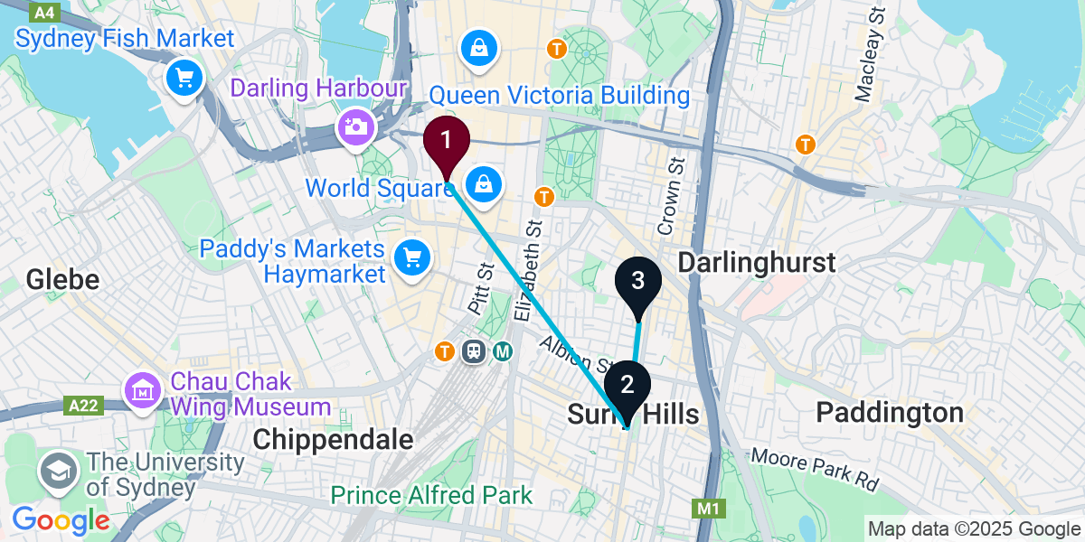 Map for 3-Stop Sydney Wine bar Bar Crawl