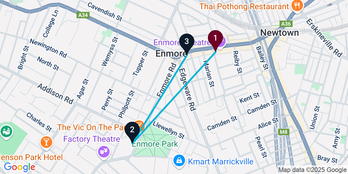 Map for 3-Stop Newtown Brewery Bar Crawl