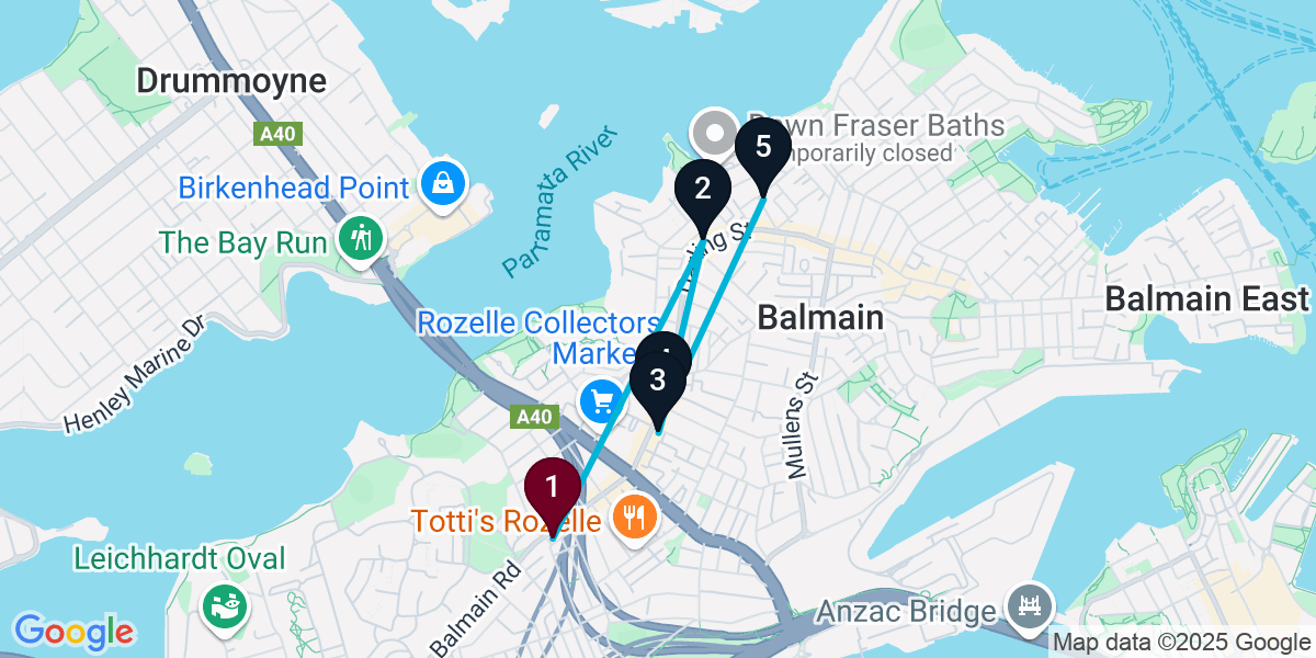 Map for 5-Stop Rozelle Wine bar Bar Crawl