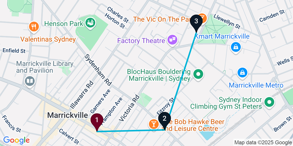 Map for 3-Stop Marrickville Brewery Bar Crawl