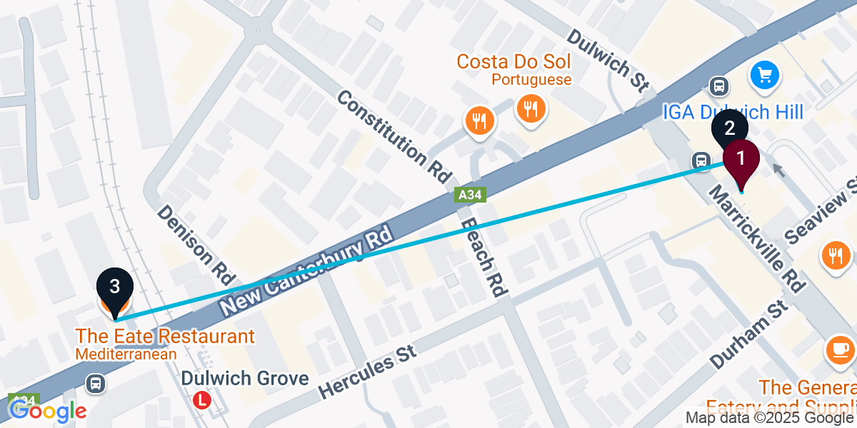 Map for 3-Stop Dulwich Hill Cocktail Bar Crawl
