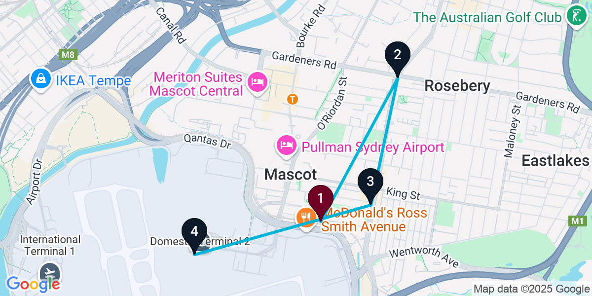 Map for 4-Stop Mascot Pub Bar Crawl