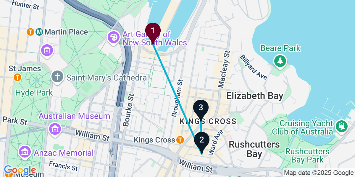 Map for 3-Stop Woolloomooloo Rooftop Bar Crawl