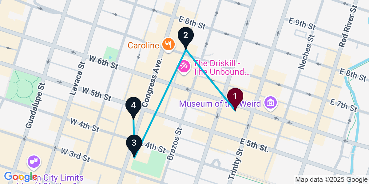 Map for 4-Stop Austin Wine bar Bar Crawl