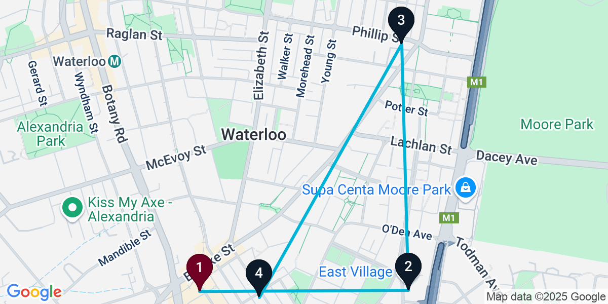 Map for 4-Stop Zetland Wine bar Bar Crawl