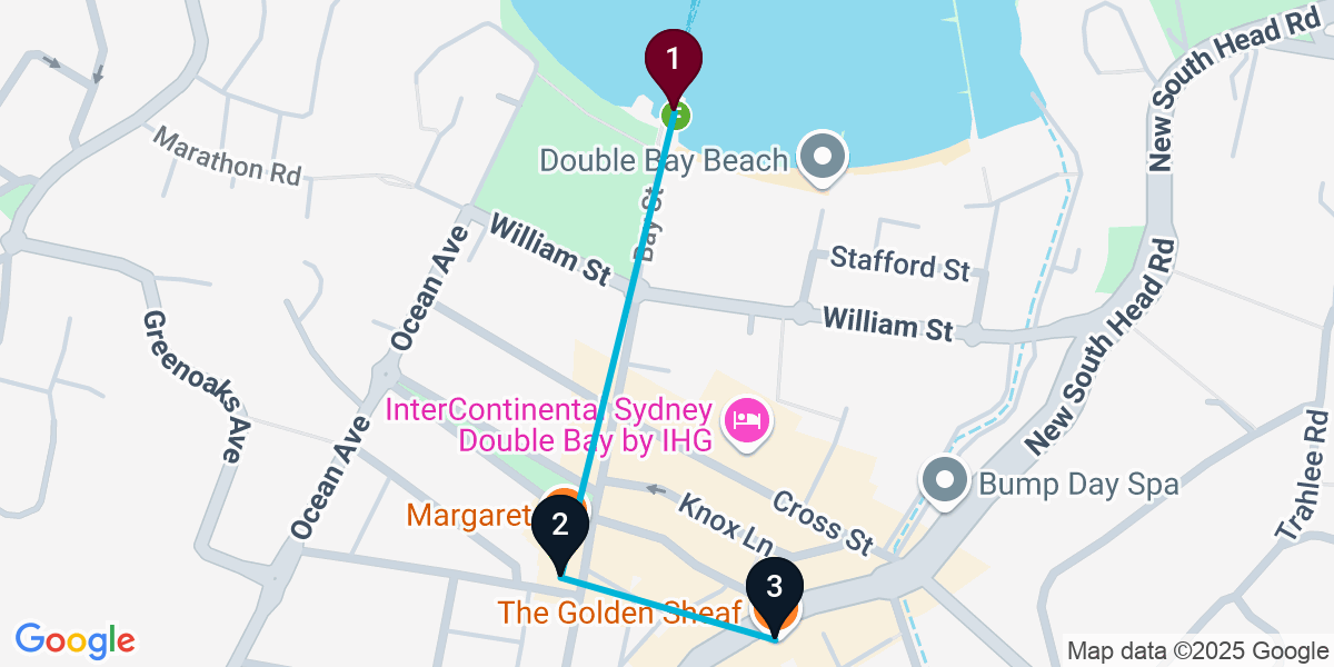 Map for 3-Stop Double Bay Pub Bar Crawl