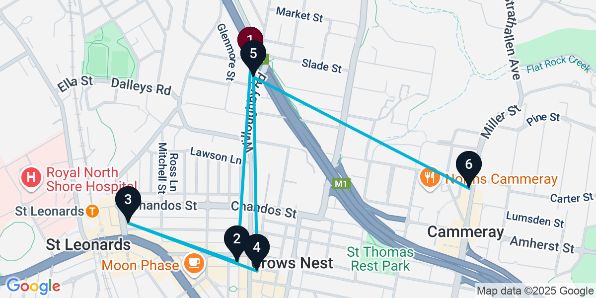 Map for 6-Stop Naremburn Wine bar Bar Crawl