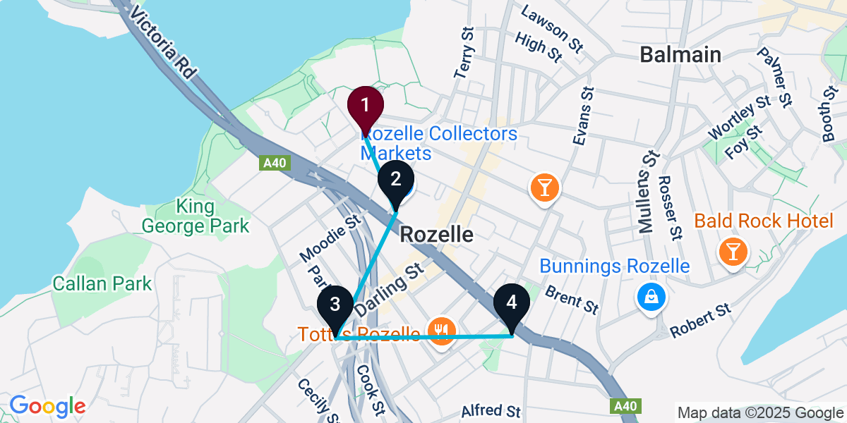 Map for 4-Stop Rozelle Live music Bar Crawl