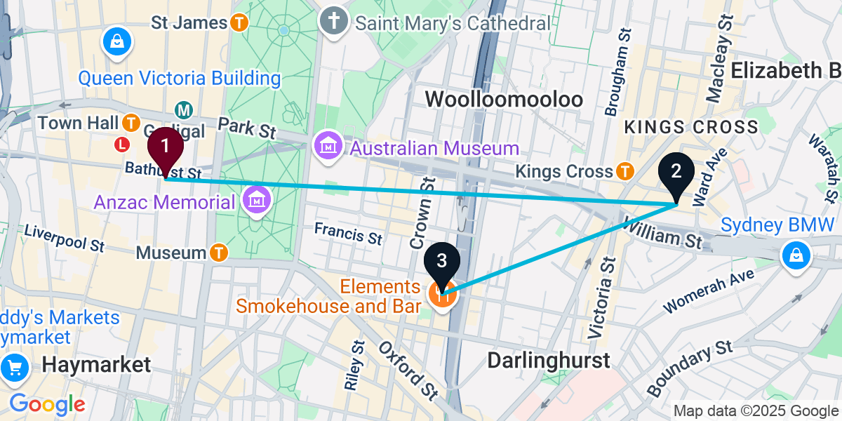 Map for 3-Stop Sydney Rooftop Bar Crawl