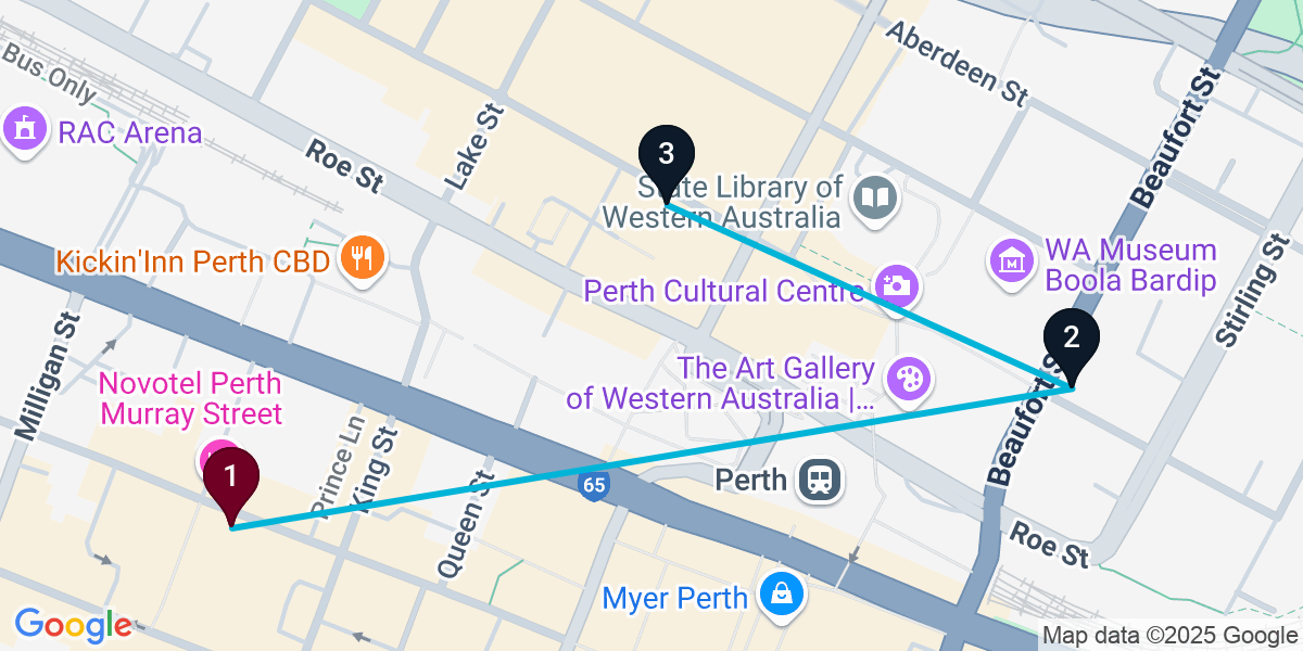 Map for 3-Stop Perth Nightclub Bar Crawl