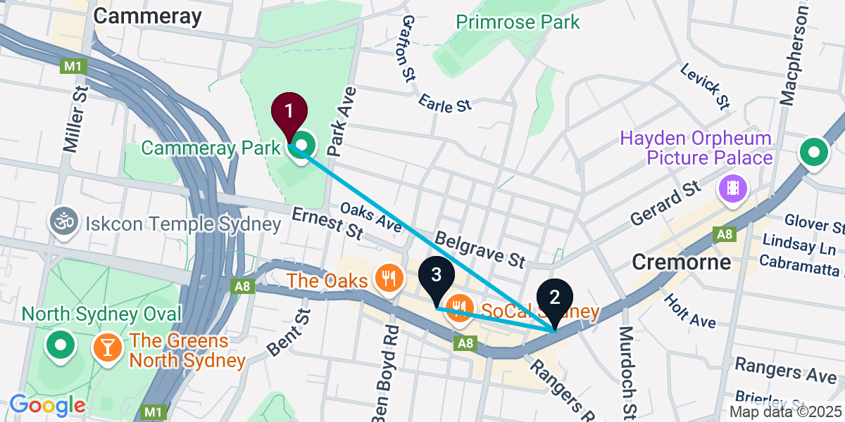 Map for 3-Stop Cremorne Live music Bar Crawl