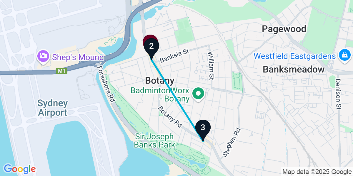 Map for 3-Stop Botany Pub Bar Crawl