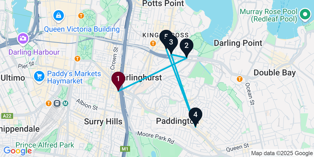 Map for 5-Stop Darlinghurst Wine bar Bar Crawl