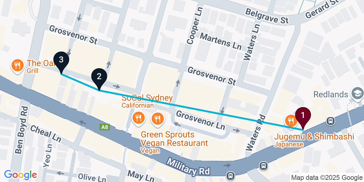 Map for 3-Stop Neutral Bay Bar Crawl