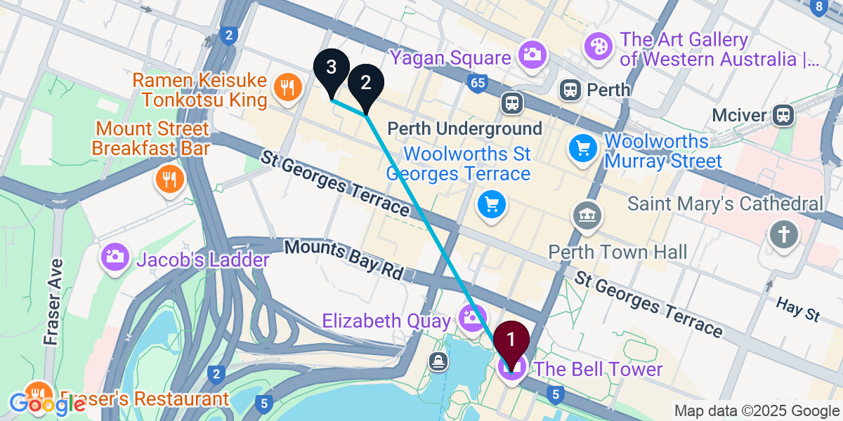 Map for 3-Stop Perth Pub Bar Crawl