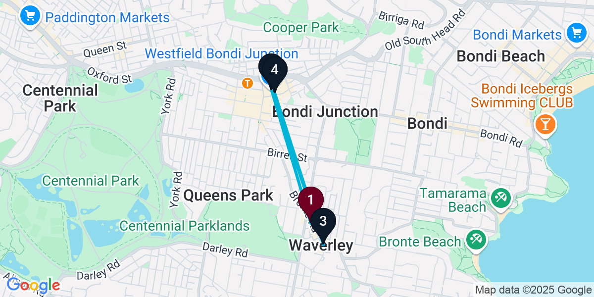 Map for 4-Stop Waverley Wine bar Bar Crawl