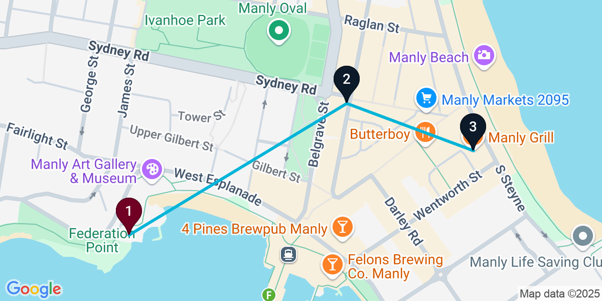Map for 3-Stop Manly Sports bar Bar Crawl