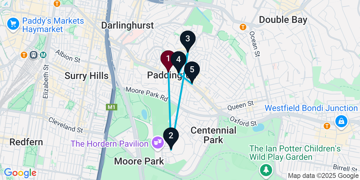 Map for 5-Stop Paddington Pub Bar Crawl