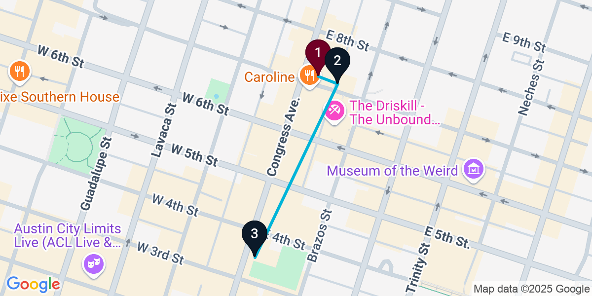 Map for 3-Stop Austin Wine bar Bar Crawl