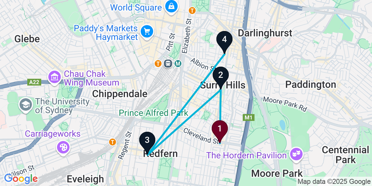 Map for 4-Stop Surry Hills Wine bar Bar Crawl