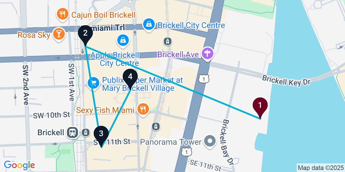 Map for 4-Stop Brickell Cocktail Bar Crawl