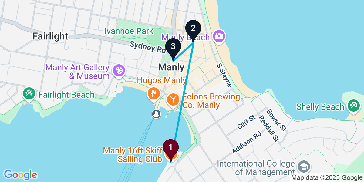 Map for 3-Stop Manly Speakeasy Bar Crawl