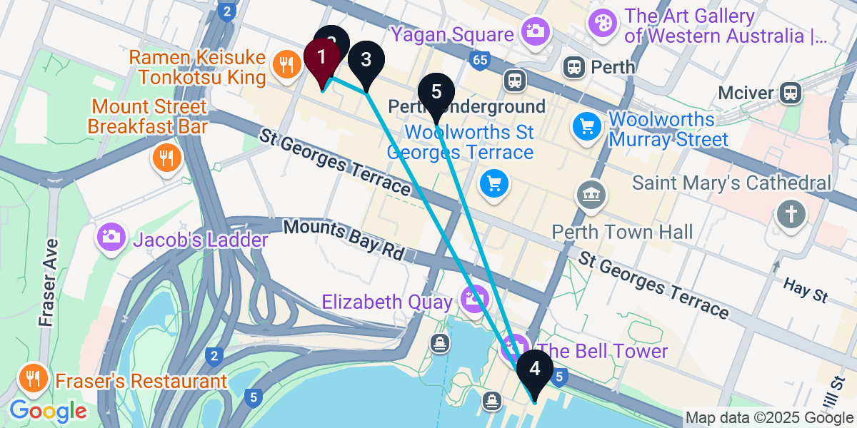 Map for 5-Stop Perth Pub Bar Crawl
