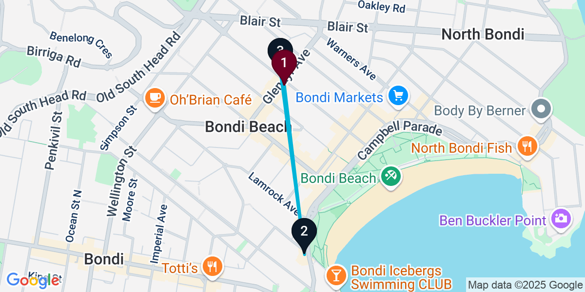 Map for 3-Stop Bondi Beach Wine bar Bar Crawl