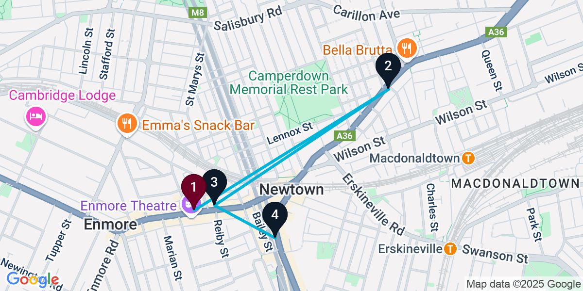 Map for 4-Stop Newtown Pub Bar Crawl