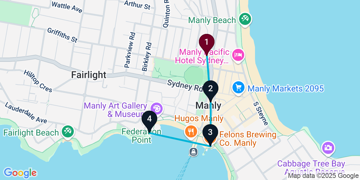 Map for 4-Stop Manly Nightclub Bar Crawl