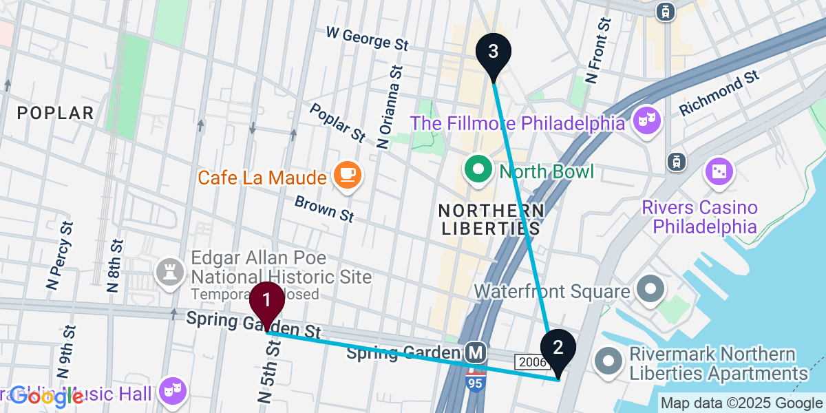 Map for Northern Liberties Cocktail Bar Crawl
