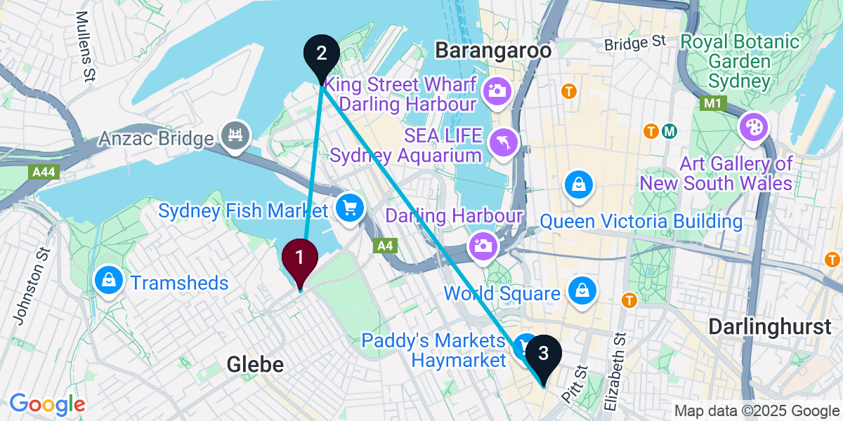 Map for 3-Stop Glebe Sports bar Bar Crawl