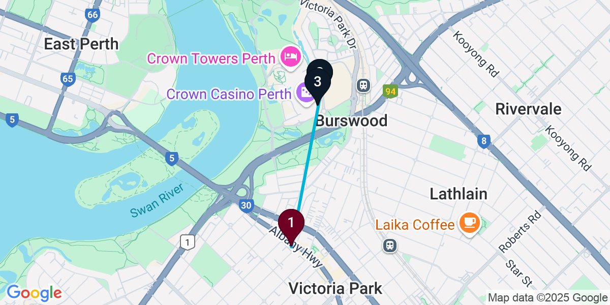 Map for 3-Stop Victoria Park Nightclub Bar Crawl