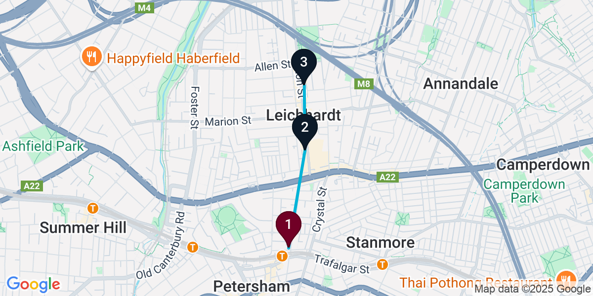 Map for 3-Stop Petersham Bar Crawl