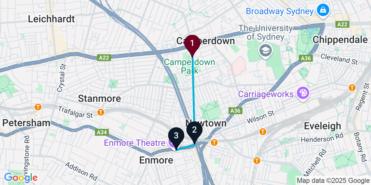 Map for 3-Stop Camperdown Wine bar Bar Crawl