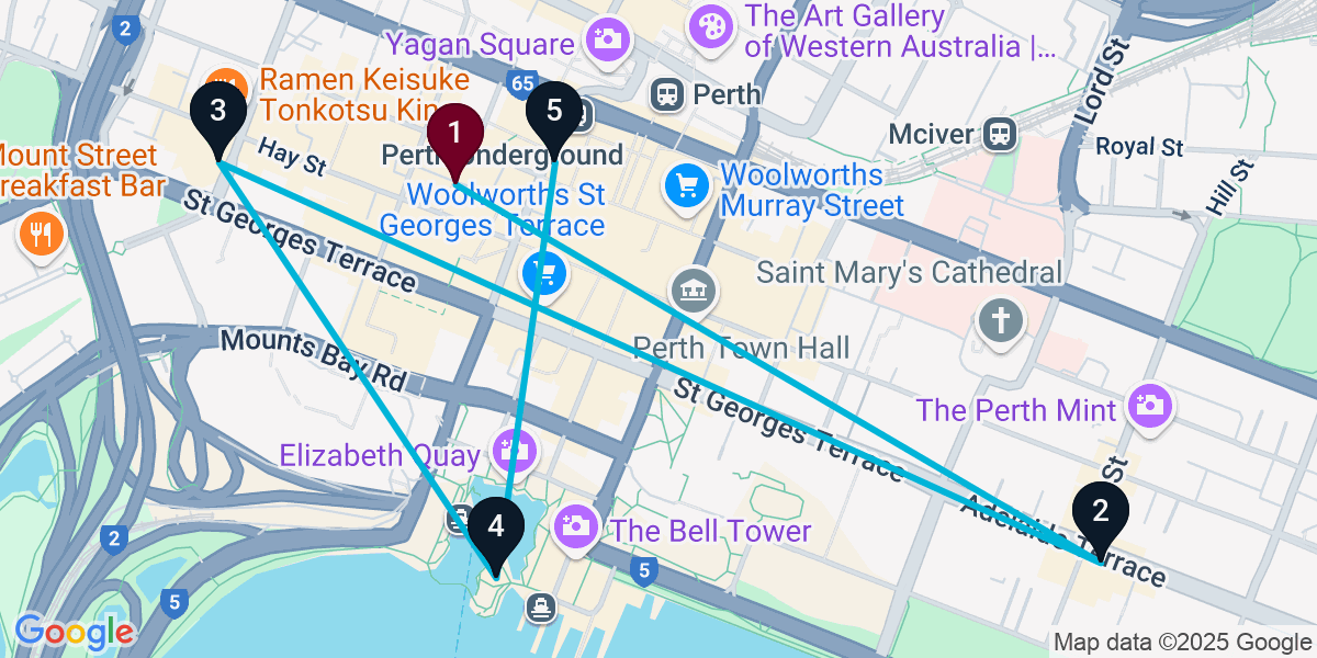 Map for 5-Stop Perth Wine bar Bar Crawl