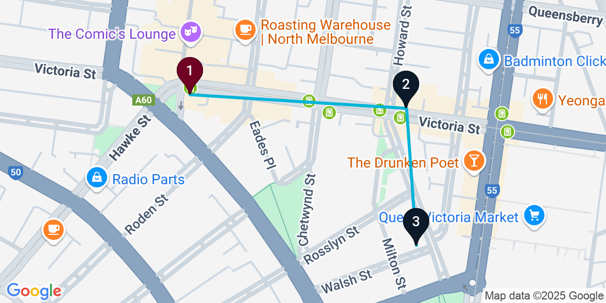 Map for Compact West Melbourne Cocktail Bar Crawl