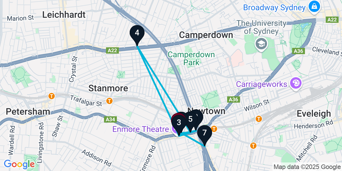 Map for 7-Stop Newtown Wine bar Bar Crawl