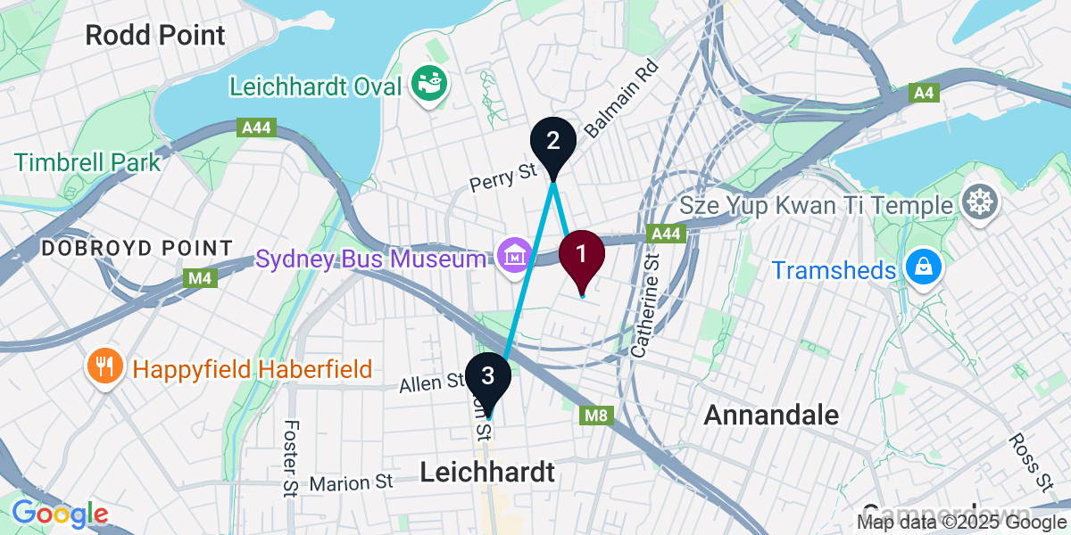 Map for 3-Stop Lilyfield Bar Crawl