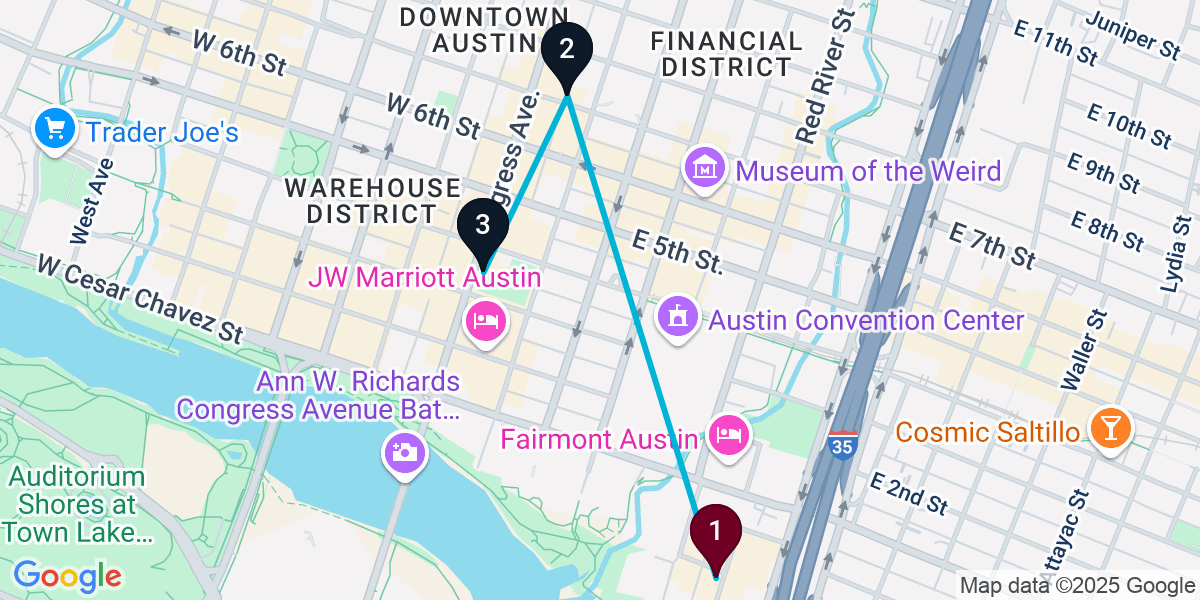 Map for 3-Stop Austin Wine bar Bar Crawl