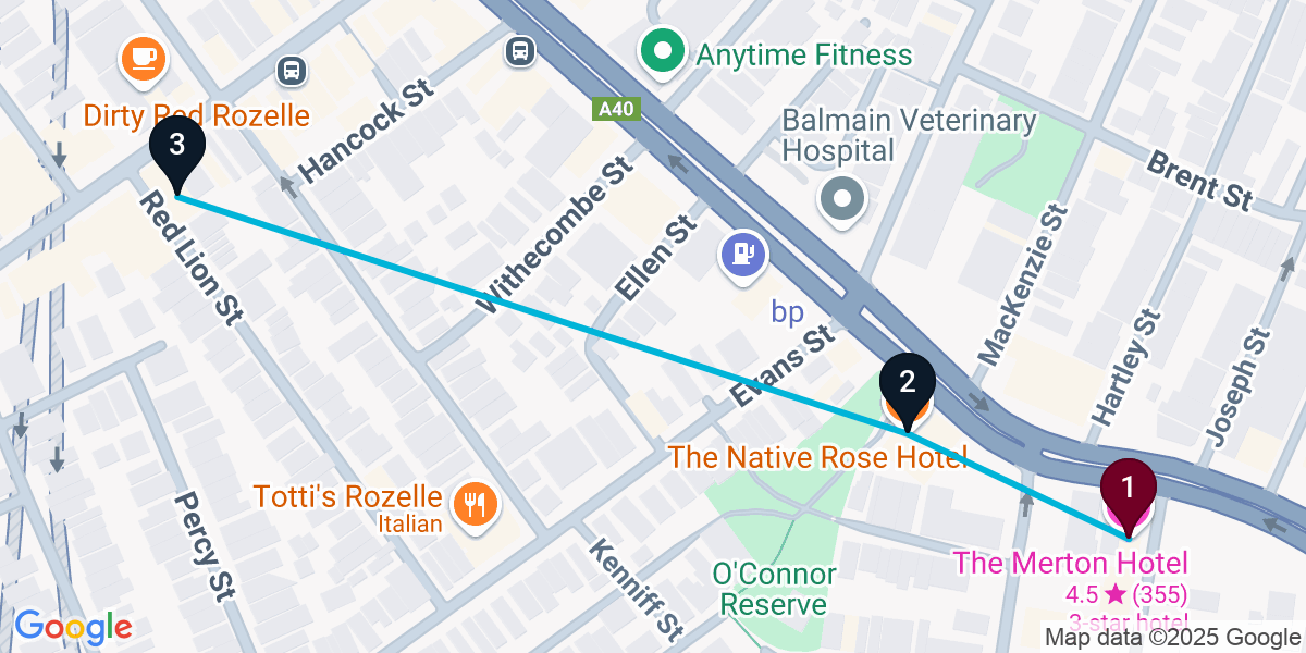 Map for 3-Stop Rozelle Cocktail Bar Crawl