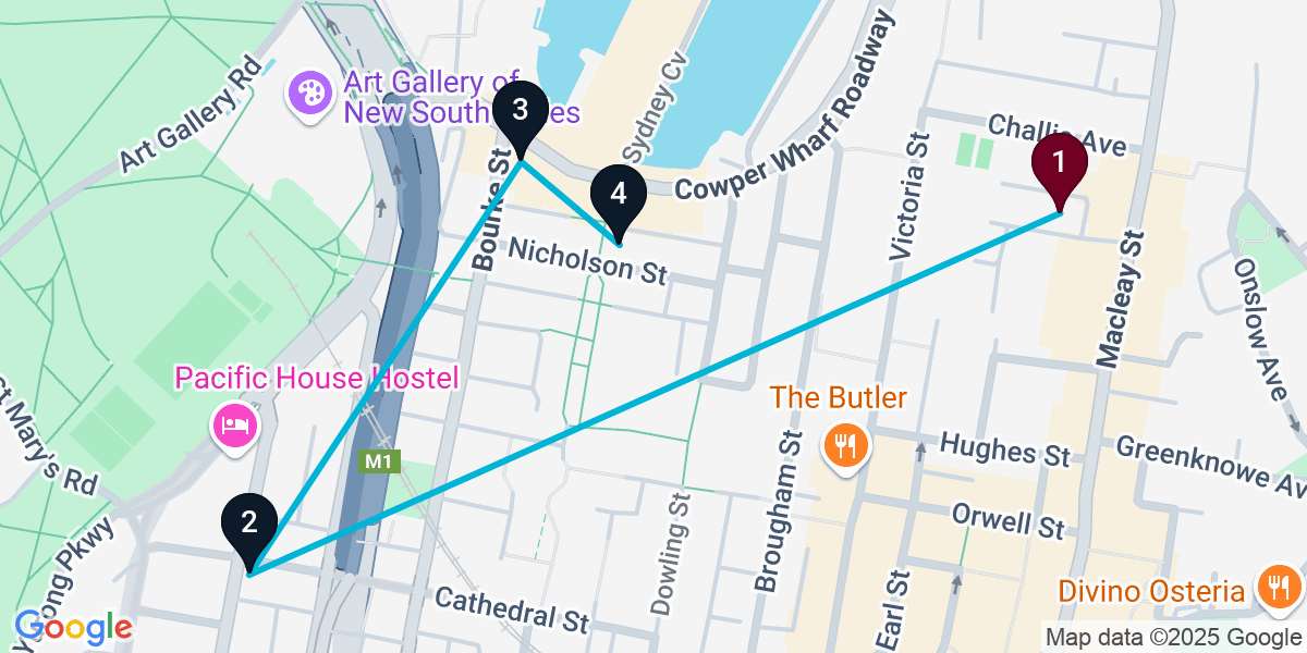Map for 4-Stop Potts Point Pub Bar Crawl
