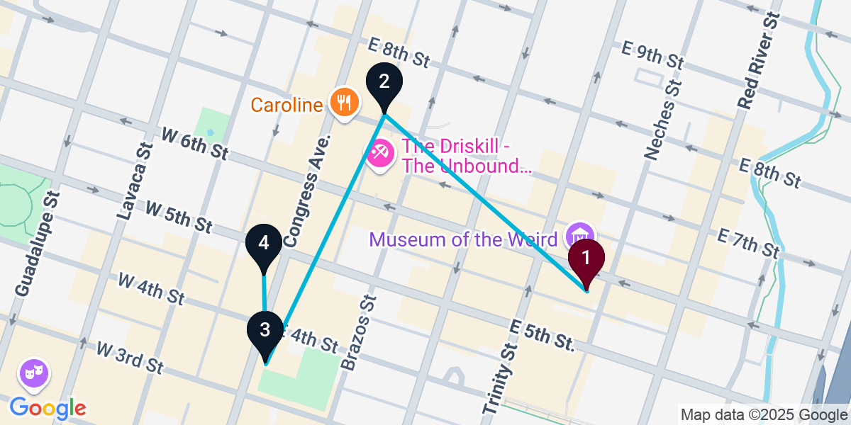 Map for 4-Stop Austin Wine bar Bar Crawl