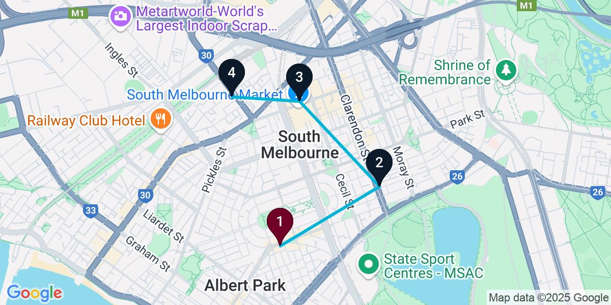 Map for South Melbourne Cocktail Bar Crawl