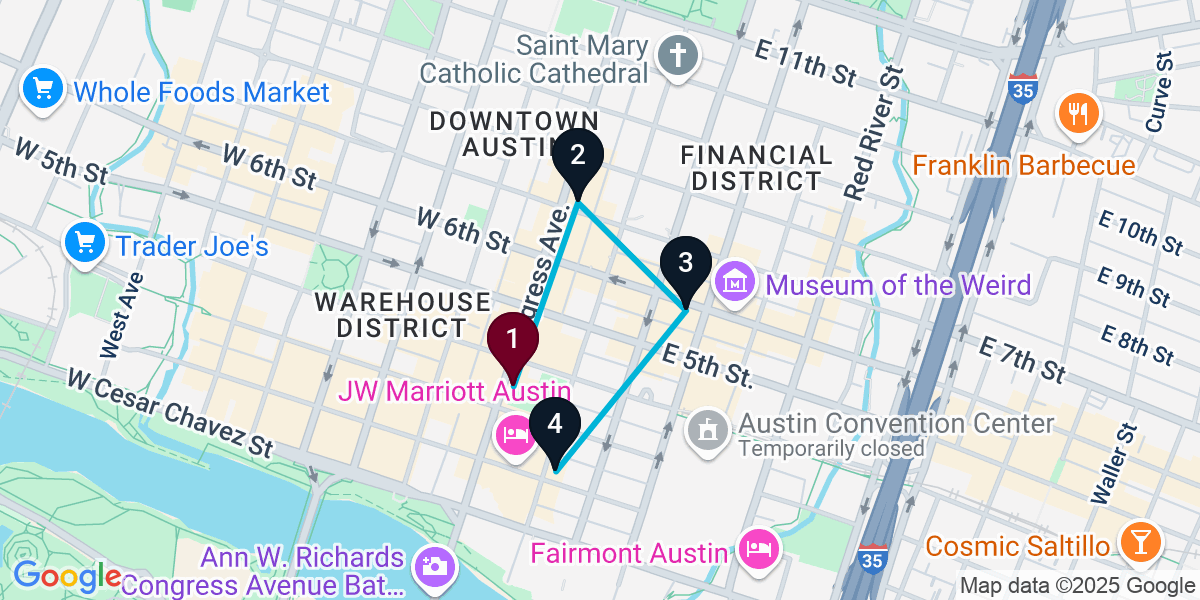 Map for 4-Stop Austin Pub Bar Crawl