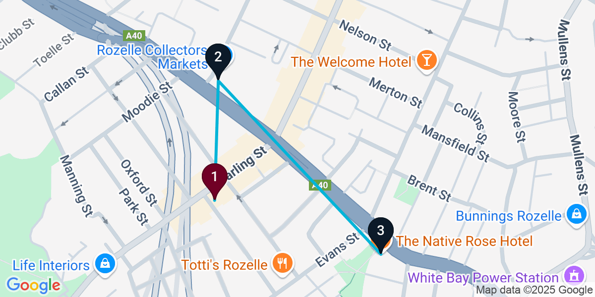 Map for 3-Stop Rozelle Live music Bar Crawl